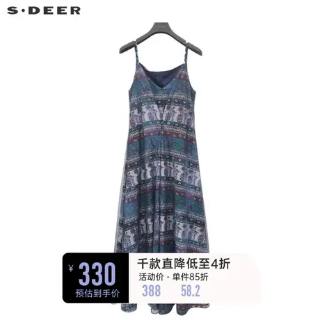 sdeer圣迪奥女装文艺V领碎花网纱吊带连衣裙S233Z12A8😓商品大图