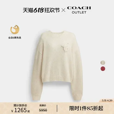 COACH/蔻驰奥莱女士经典标志老花圆领毛衣针织衫白色图片