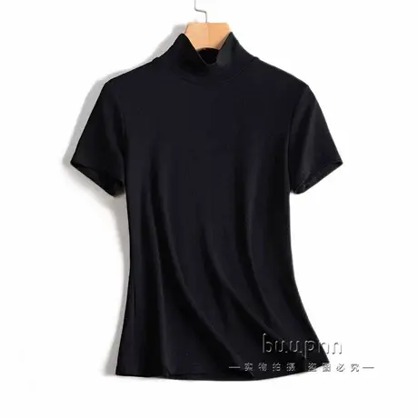 半高领护颈短袖打底衫女立领内搭打底遮颈纹上衣图片