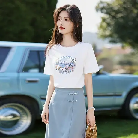 时尚短袖T恤2025年夏季新款女圆领休闲通勤个性简约百搭套头上衣商品大图