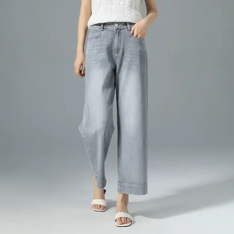 灰色天丝九分直筒牛仔裤女2025新款夏季薄款小个子裤子休闲阔腿裤商品大图