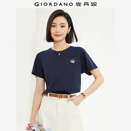 佐丹奴T恤女装纯棉针织花朵刺绣圆领短袖T恤 13324323商品大图