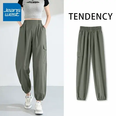 KV真维斯军绿色工装裤女2025新款夏季宽松显瘦大口袋运动束脚裤子商品大图