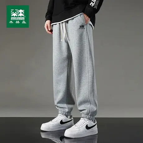 木林森男士运动休闲裤2025秋冬季新款潮牌透气宽松束脚卫裤长裤子图片