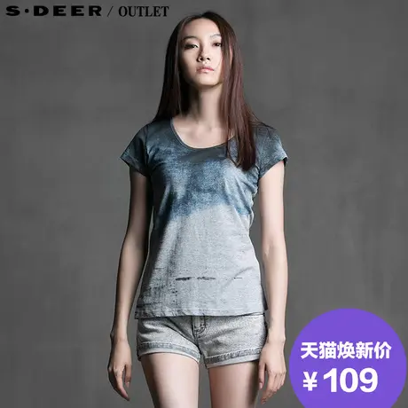 s.deer圣迪奥专柜正品女装渐变吊染工艺圆领T恤S15260108图片