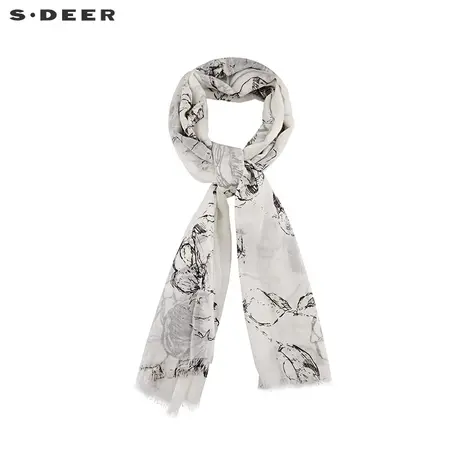 sdeer圣迪奥撞色印花流苏羊毛围巾S20483795图片