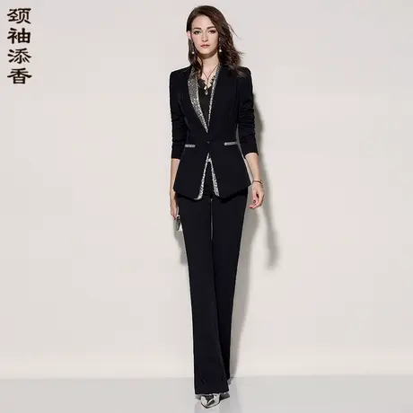 颈袖添香职业套装女士西装长套裤修身正装OL通勤商务气质时尚高级商品大图