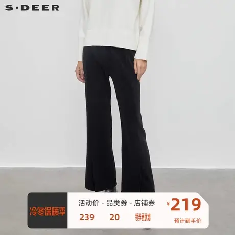 sdeer圣迪奥女装休闲松紧灯芯绒垂坠黑色喇叭裤S23480806图片