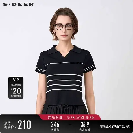 sdeer圣迪奥25年新品女航海系翻领条纹修身POLO针织衫S25263507图片
