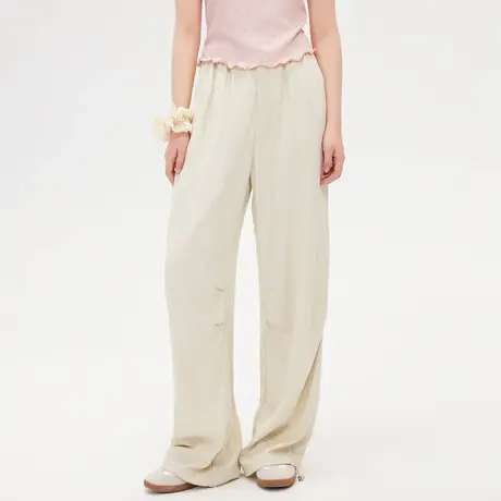 尔给夏天裤子女薄款宽松bf慵懒风梨形身材拖地直筒阔腿裤2024新款商品大图