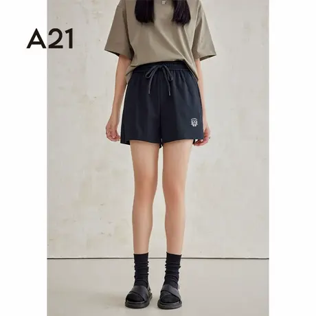 a21女装宽松黑色短裤夏季新款潮流行穿搭简约休闲直筒三分裤子图片