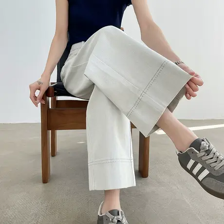 莱赛尔灰色阔腿裤女夏季薄款高腰直筒八分九分小个子天丝棉牛仔裤商品大图