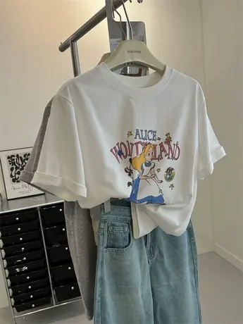 韩版可爱卡通印花圆领短袖t恤女宽松显瘦减龄内搭打底衫夏季新款商品大图