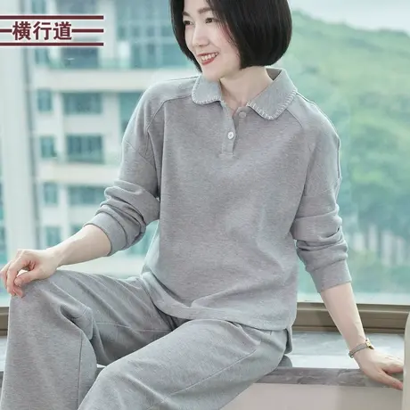 翻领宽松卫衣套头小衫休闲大码女装中年妈妈装简约上衣长袖2025春图片
