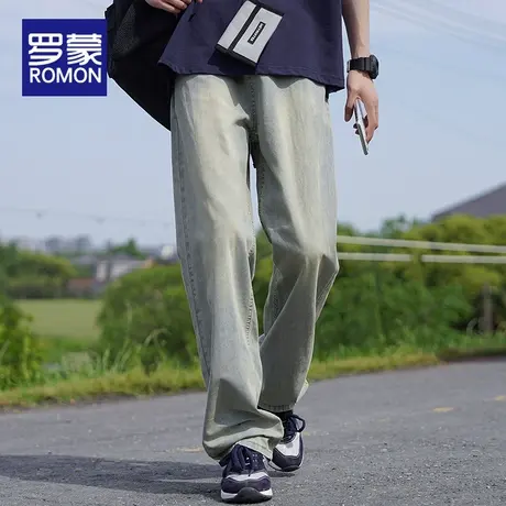 罗蒙冰丝牛仔裤男夏季2025新款美式高街宽松直筒男生休闲潮牌裤子图片