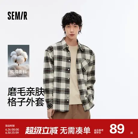 森马长袖衬衫男纯棉法兰绒格子外套秋季情侣装宽松经典百搭上衣潮图片