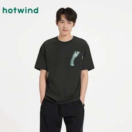 热风2025年秋季新款男士口袋印花短T恤商品大图