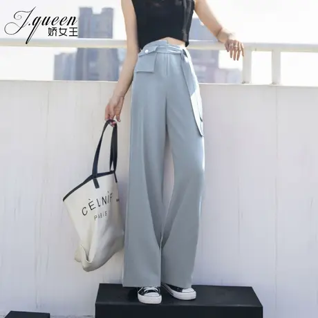 阔腿裤女高腰垂感夏季新款宽松显瘦复古时髦系带腰包休闲直筒裤子商品大图