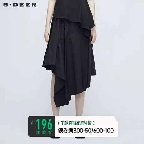 sdeer圣迪奥女装夏季不对称个性黑色质感长裙半身裙S20281122🤯图片