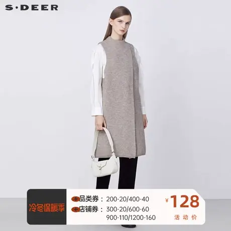 S·😡DEER圣迪奥女装冬季时尚半高领拼接长款无袖针织衫S21463556商品大图