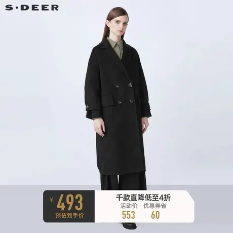 sdeer圣迪奥冬装休闲西装领双排扣格纹毛呢大衣S21461807🥔商品大图