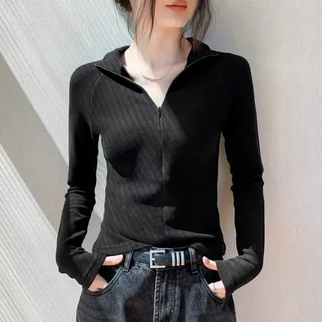 拉链半开领打底衫女2025秋冬新款德绒保暖内搭高领长袖T恤女上衣图片