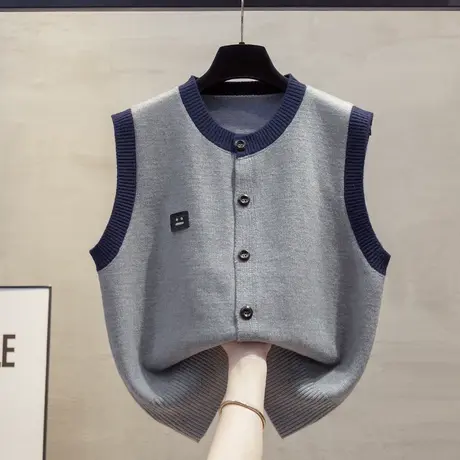 开衫圆领针织马甲背心女2025春秋新款宽松外穿马夹叠穿毛衣坎肩潮商品大图