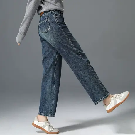 秋季直筒牛仔裤女老爹裤小个子九分哈伦裤高腰宽松大码女裤休闲裤商品大图