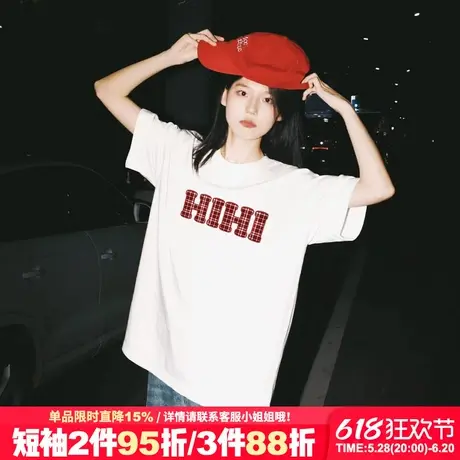 美式街头复古风白色短袖女t恤小众设计感字母印花宽松半袖上衣夏商品大图