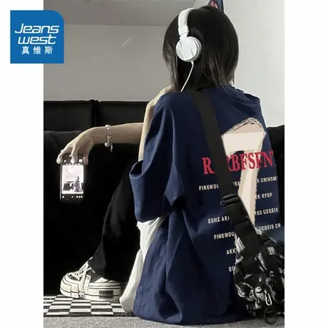 G2真维斯女装重磅纯棉圆领宽松短袖T恤2025春夏新品美式炸街上衣商品大图