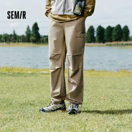 森马休闲裤男2024秋季新款宽松直筒长裤简约纯色百搭工装裤松紧腰图片