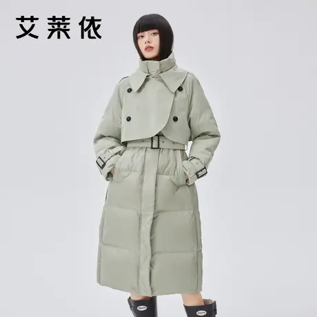 艾莱依风衣羽绒服女2022新款设计感拼接时尚长款立领风衣冬季外套图片