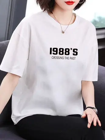 外贸大码潮牌卡通印花撞色短袖t恤女显瘦设计感小众正肩上衣商品大图