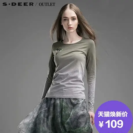 s.deer【上新】圣迪奥女秋装文艺印花撞色设计T恤S15180248图片