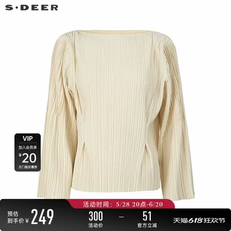 sdeer圣迪奥女装25年新品时尚圆领肌理褶皱长袖T恤S251Z0201图片