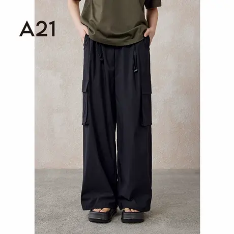a21女装宽松中腰阔腿休闲裤夏季美式梭织长裤vibe工装裤直筒裤子商品大图