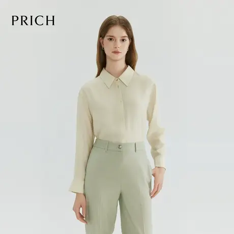 【超能小太阳严选】PRICH简约纯色衬衫珍珠扣休闲褶裥轻薄衬衣女商品大图
