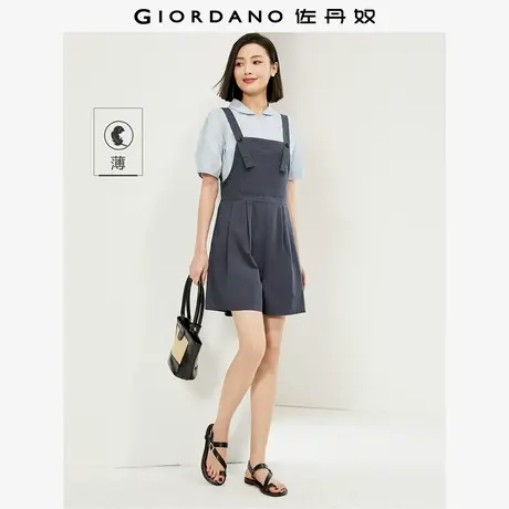佐丹奴短裤女装薄纯棉梭织大口袋背带连衣短裤 13404325商品大图