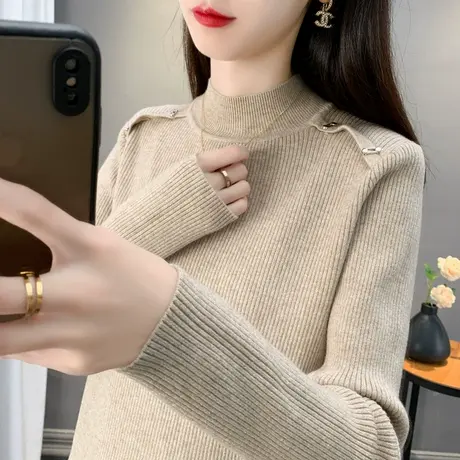 2024秋冬新款打底衫女内搭半高领针织衫百搭毛衣洋气长袖套头上衣商品大图