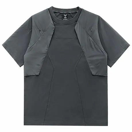 VIP假两件拼接短袖T恤男夏季重磅半袖体恤解构设计感机能风上衣潮商品大图