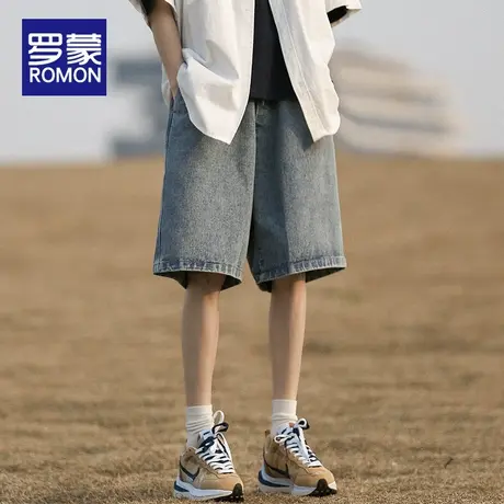 罗蒙牛仔短裤男夏季薄款2025新款五分裤美式直筒宽松休闲沙滩裤子商品大图