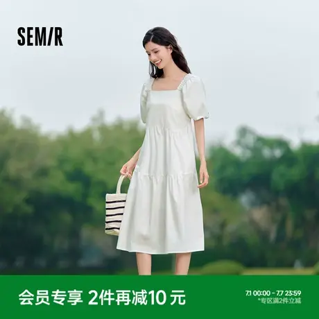 森马连衣裙女方领裙子2024夏季新款泡泡袖法式娃娃裙甜美可爱女装商品大图