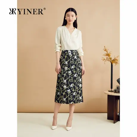 【真丝系列】YINER音儿秋季桑蚕丝诗意提花衬衫弹力上衣商品大图