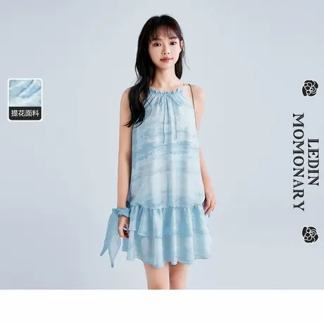 【商场同款】乐町小野联名合作系列印花挂脖花边连衣裙C1FAF2426商品大图