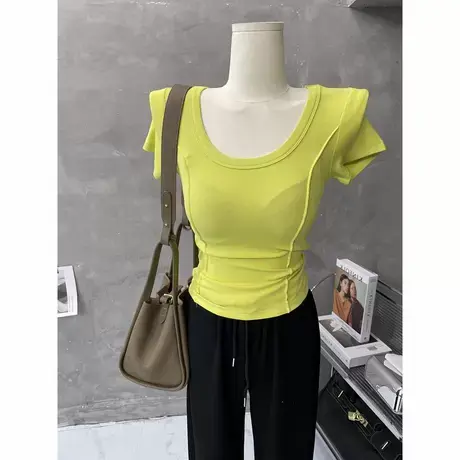 韩里韩气～甜辣性感短袖t恤女紧身显瘦打底上衣纯色内搭2002年夏商品大图