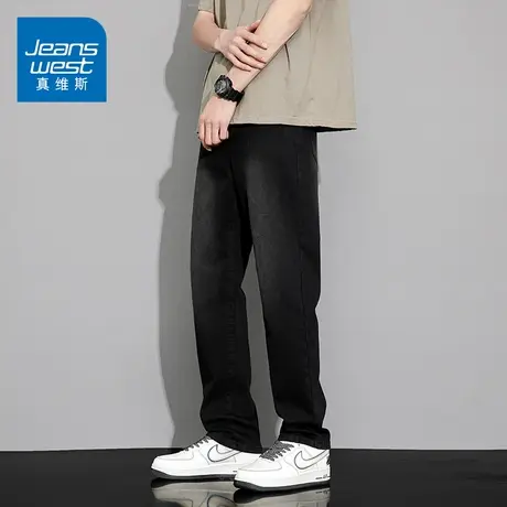 KZ真维斯美式高街牛仔长裤男士街头潮牌痞帅炸街黑色男裤子春秋季商品大图