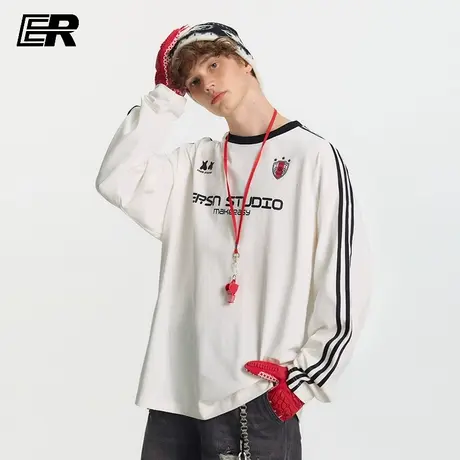 ER撞色领条纹长袖T恤男女秋季学院风美式潮牌打底衫户外休闲上衣商品大图