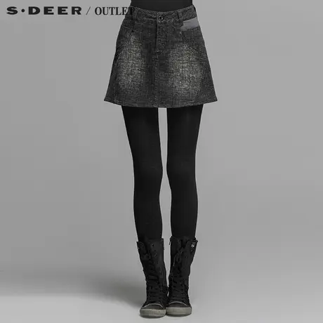 s.deer【聚】圣迪奥专柜正品女装现代感条纹磨白短裙S14481374图片