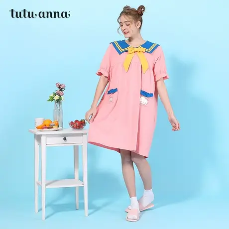 tutuanna睡衣女春夏HELLO KITTY水手服娃娃衫短袖睡裙商品大图