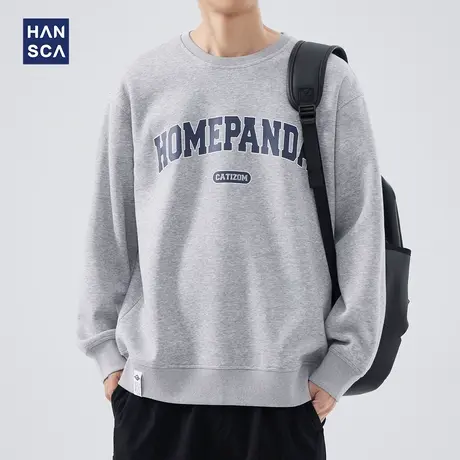 清仓特卖hansca重磅圆领卫衣男2024秋冬新款印花宽松休闲圆领上衣商品大图